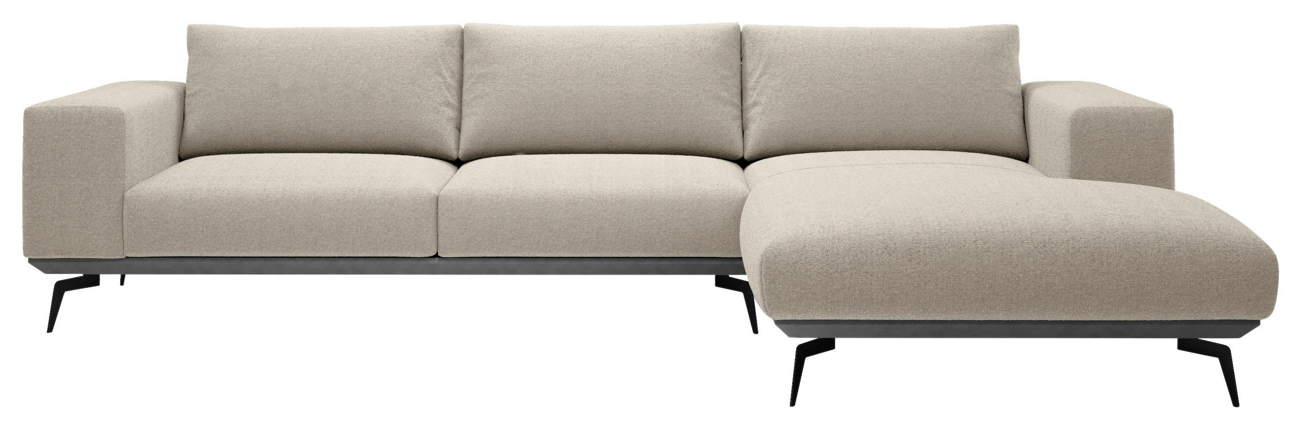 ECKSOFA  in Chenille Creme  330/180 cm  - Creme/Schwarz, Design, Holz/Textil (330/180cm) - MID.YOU