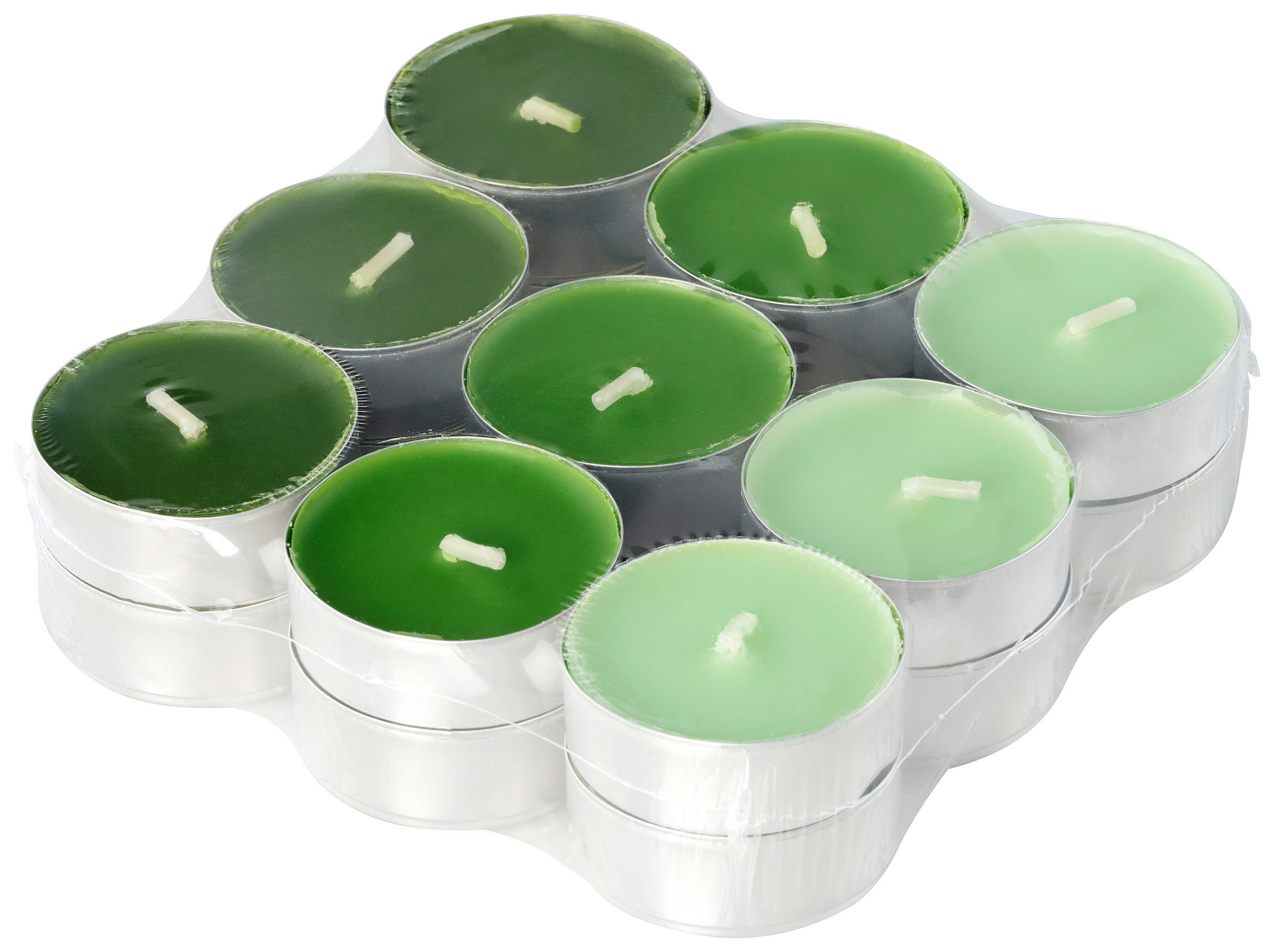 SADA ČAJOVÝCH SVÍČEK citron  - šalvějově zelená/zelená, Basics, kov/parafín (11,4/2,9cm) - Ambia Home