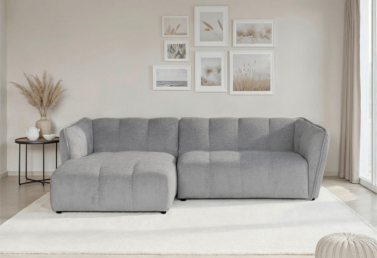 ECKSOFA Chenille Hellgrau  - Hellgrau/Schwarz, Design, Textil (160/246cm) - MID.YOU