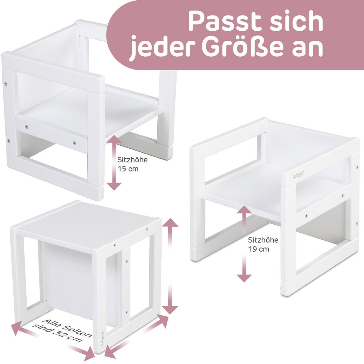 LERNTURM Littlefoot 3-in-1  - Weiß, Basics, Holz (32/32/32cm) - Tobi