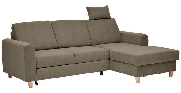 ECKSOFA Braun Flachgewebe Bettkasten, Schlaffunktion, Rücken echt, Kopfstütze, Liegefläche im Originalstoff  - Buchefarben/Braun, KONVENTIONELL, Holz/Textil (241/166cm) - Carryhome