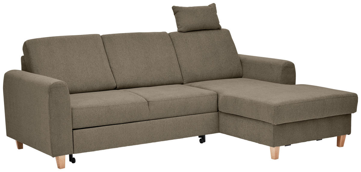 ECKSOFA Braun Flachgewebe  - Buchefarben/Braun, KONVENTIONELL, Holz/Textil (241/166cm) - Carryhome