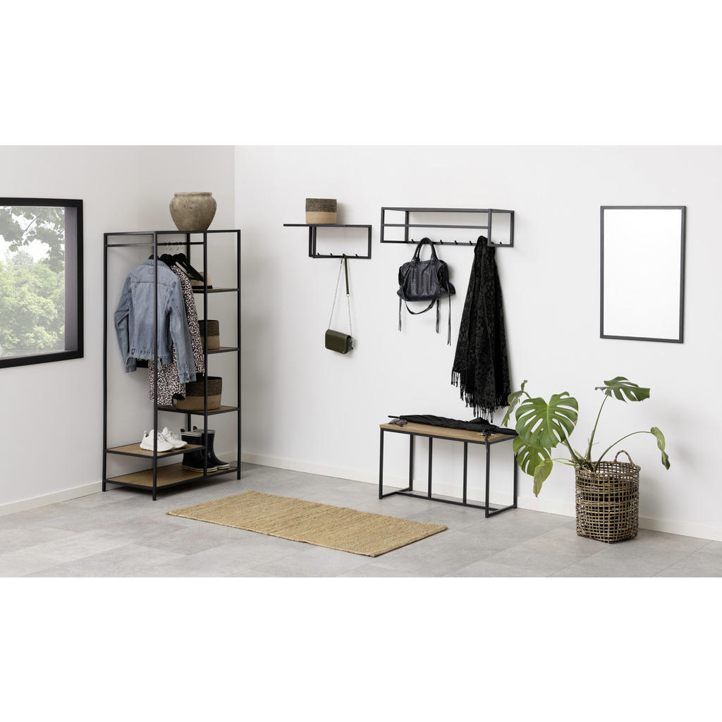Thumbnail - Mid.you Wandgarderobe, Schwarz, Wildeiche, Metall, Holzwerkstoff, 77x28x22 cm, Reach, Hutablage, Garderobe, Garderobenle...