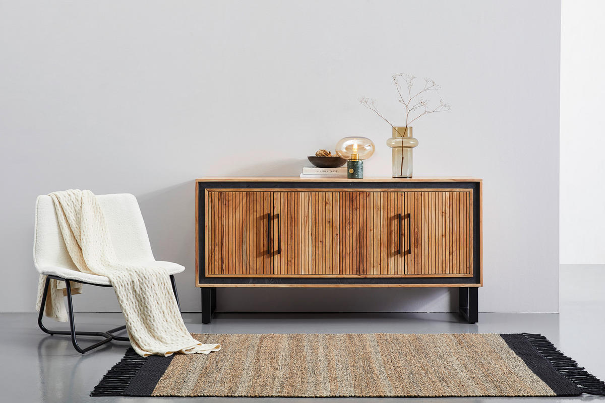 SIDEBOARD 160/80/40 cm  in Schwarz, Akaziefarben  - Schwarz/Akaziefarben, Lifestyle, Holz/Stein (160/80/40cm) - MID.YOU