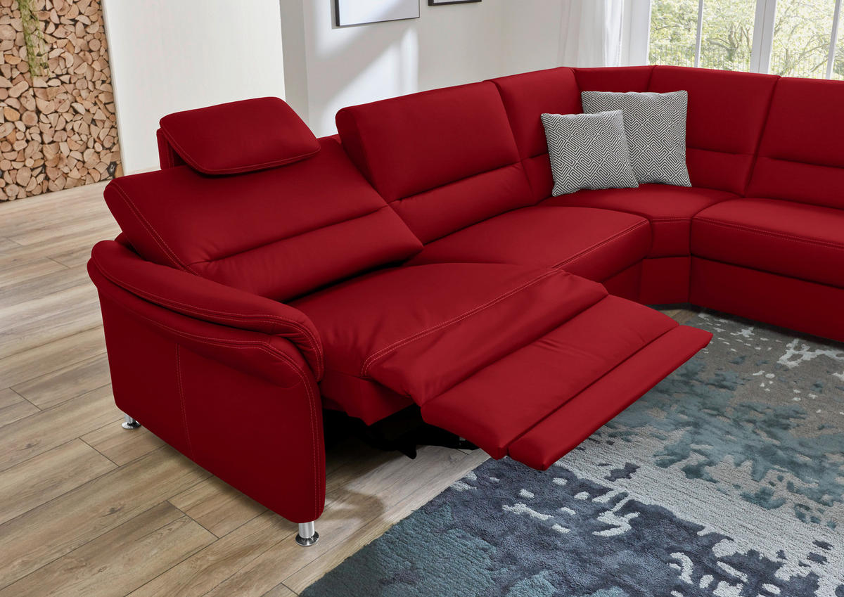 ECKSOFA in Echtleder Rot  - Beige/Rot, Design, Leder/Metall (288/249cm) - Beldomo Premium