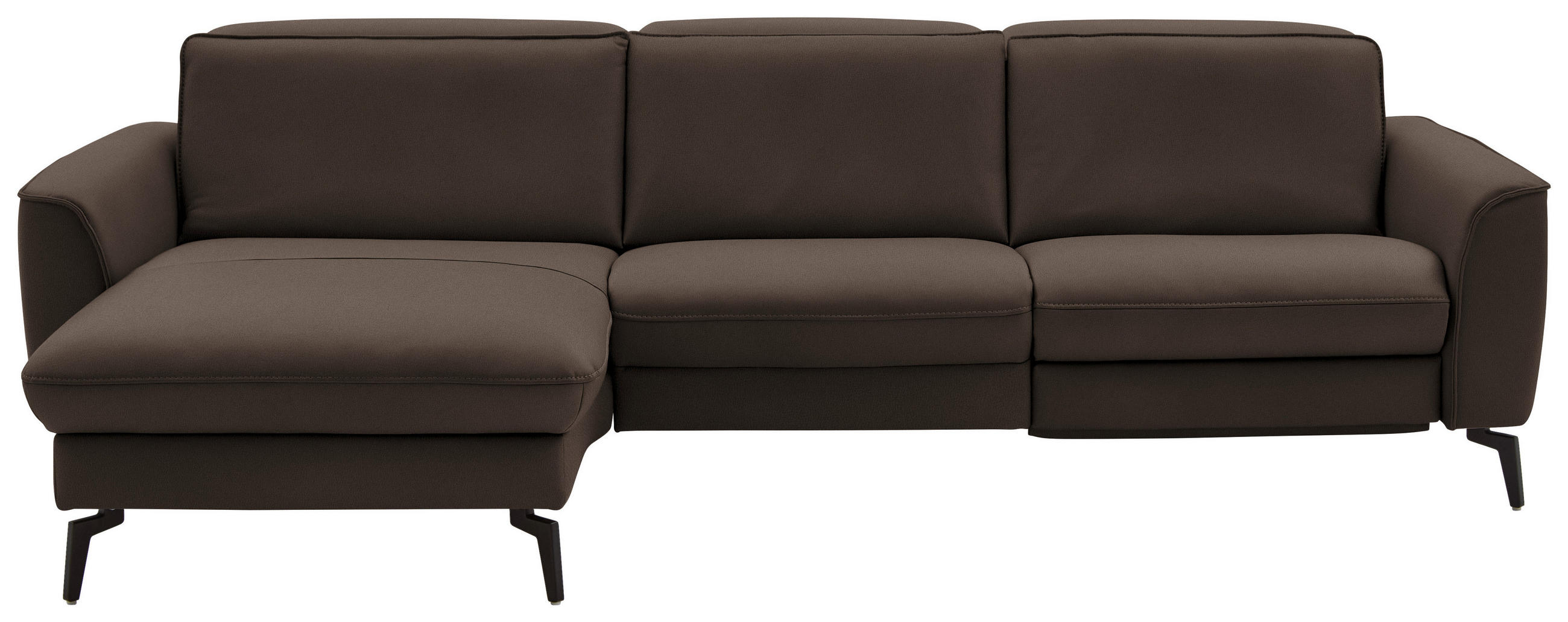 ECKSOFA in Echtleder Dunkelbraun  - Dunkelbraun/Schwarz, Natur, Leder/Metall (168/281cm) - Valdera