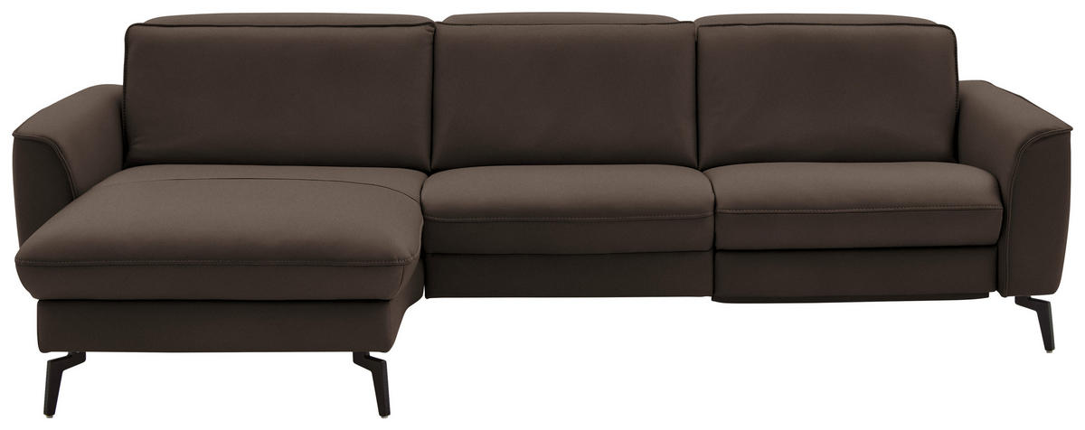 ECKSOFA in Echtleder Dunkelbraun  - Dunkelbraun/Schwarz, Natur, Leder/Metall (168/281cm) - Valdera