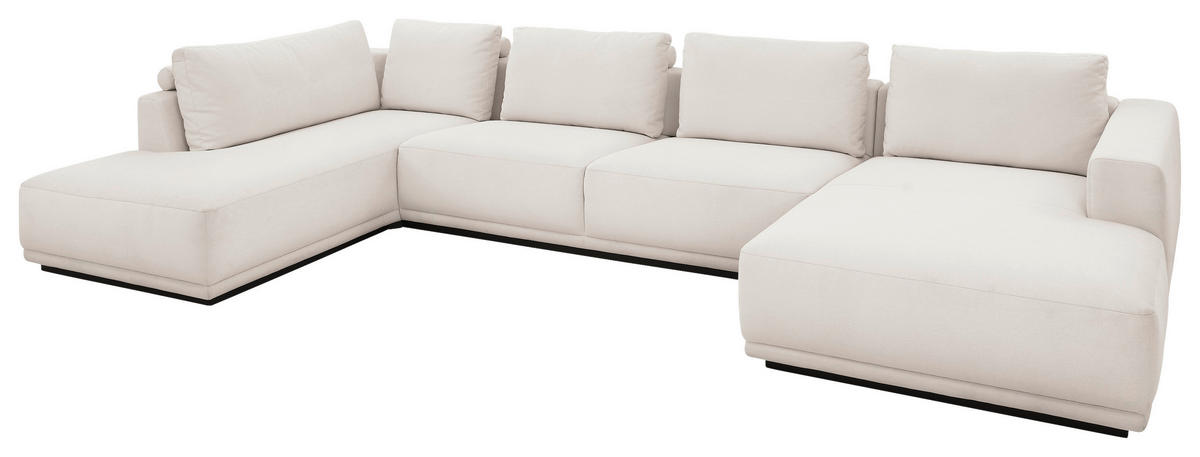 WOHNLANDSCHAFT Ottomane links, Eckteil  Weiß Chenille  - Schwarz/Weiß, Design, Kunststoff/Textil (204/397/166cm) - Musterring