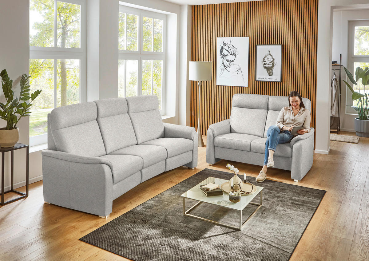 2-SITZER-SOFA  in Flachgewebe Ecru  - Ecru/Alufarben, KONVENTIONELL, Textil/Metall (156/107/95cm) - Beldomo Comfort
