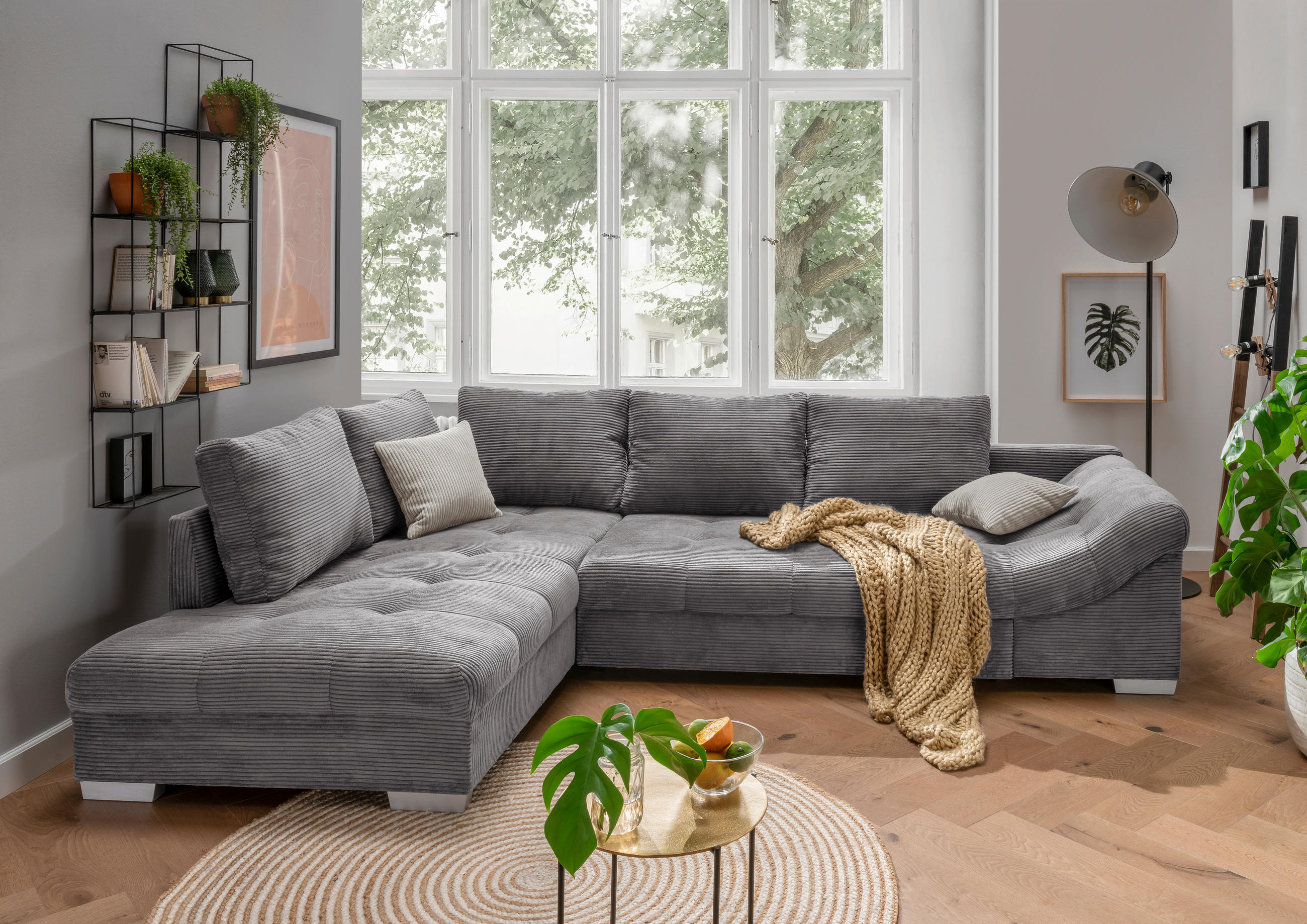 ROHOVÁ SEDAČKA, textil, šedá - šedá/barvy stříbra, Design, dřevo/textil (202/298cm) - MID.YOU