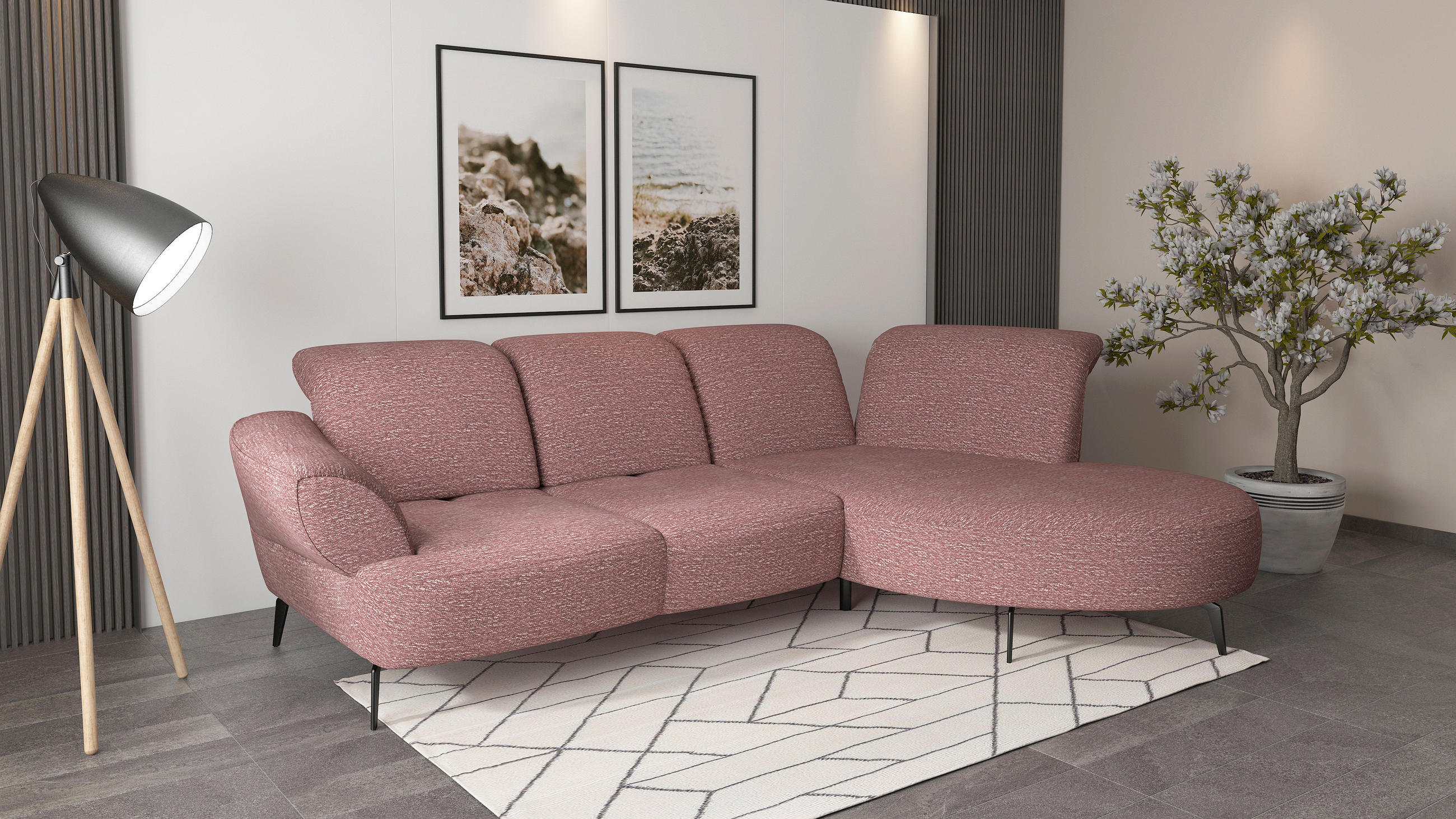 ECKSOFA in Chenille Aubergine  - Aubergine/Schwarz, Modern, Textil/Metall (313/208cm) - Sit & More