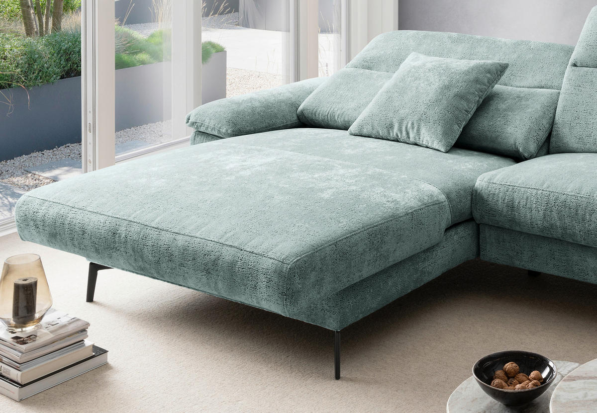 ECKSOFA Chenille Türkis  - Türkis/Schwarz, Konventionell, Textil/Metall (178/300cm) - Livetastic