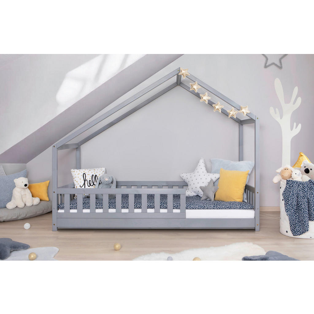 Thumbnail - Mid.you Hausbett, Hellgrau, Holz, Birke,Kiefer, Schichtholz,massiv, Höhe ca. 16 cm, 140x200 cm, transformierbar, nur für...