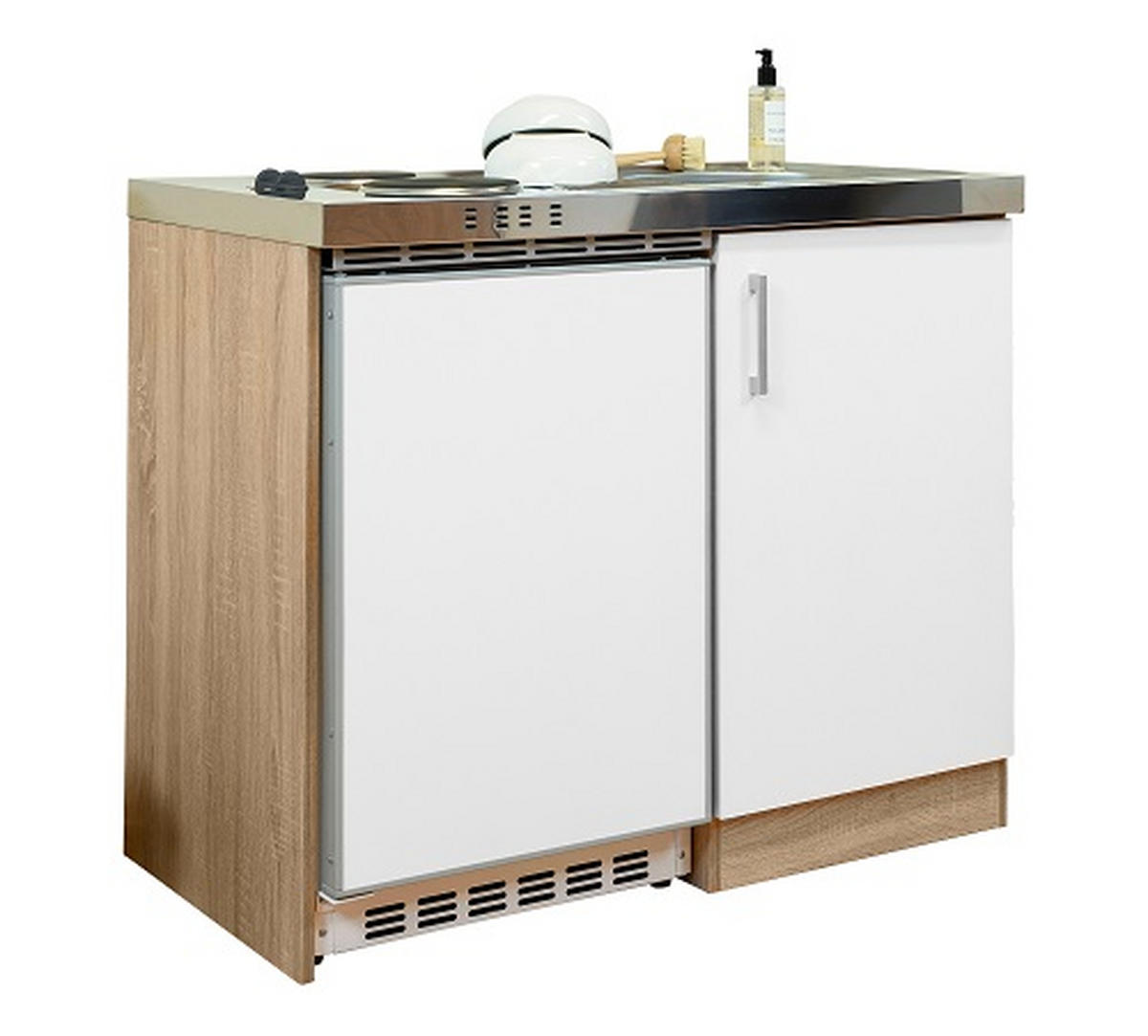 MINIKÜCHE 100 cm   in Weiß, Sonoma Eiche  - Edelstahlfarben/Weiß, MODERN, Holzwerkstoff/Kunststoff (100cm) - Respekta