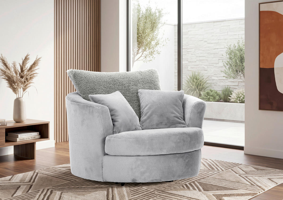 SESSEL in Plüsch Hellgrau  - Hellgrau/Schwarz, KONVENTIONELL, Textil/Metall (115/72/115cm) - Ambia Home