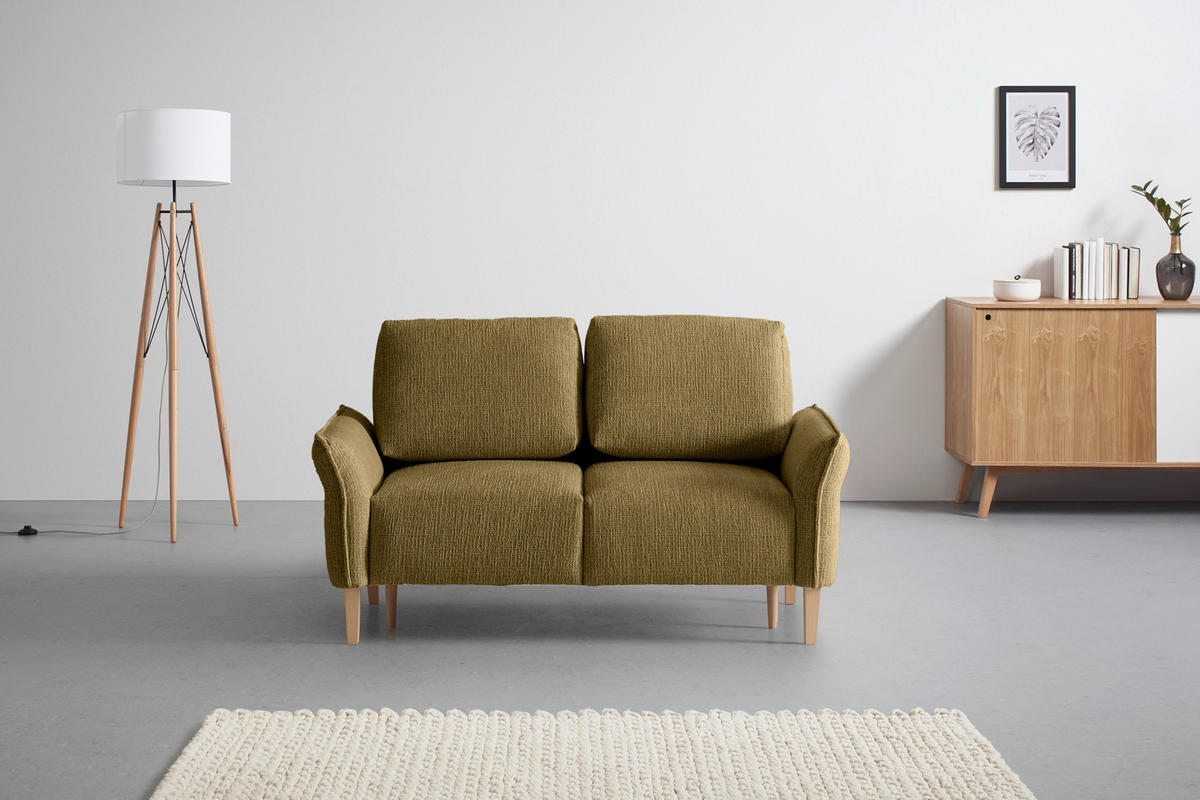 2-SITZER-SOFA in Webstoff Olivgrün  - Eichefarben/Creme, Modern, Holz/Textil (150/85/92cm) - MID.YOU