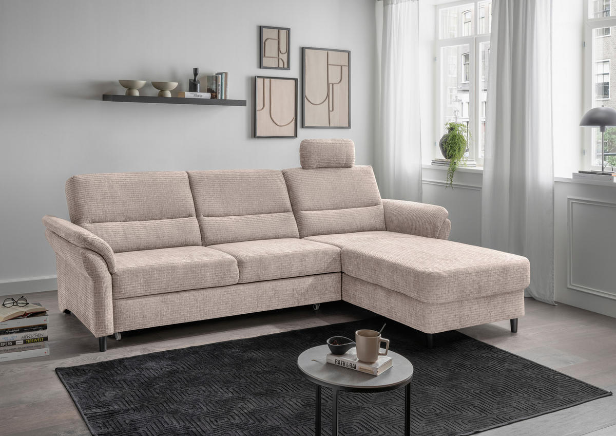 ECKSOFA in Mikrofaser Beige  - Beige/Schwarz, Modern, Holz/Textil (279/176cm) - Livetastic