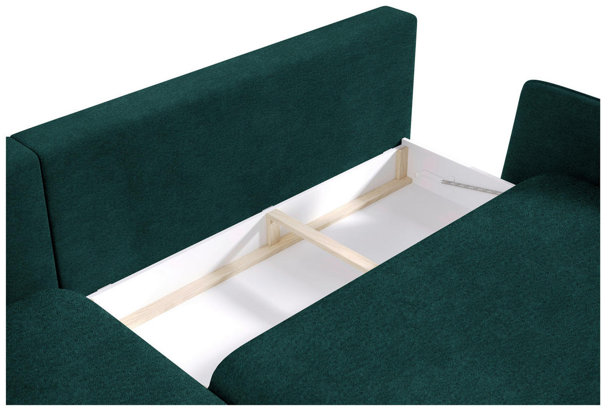 ECKSOFA in Velours Dunkelgrün  - Dunkelgrün/Schwarz, Design, Holz/Textil (167/260cm) - Welnova