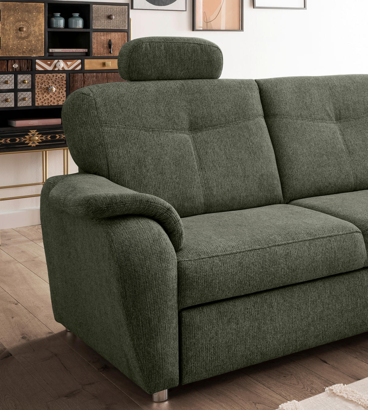 ECKSCHLAFSOFA in Chenille Dunkelgrün  - Chromfarben/Dunkelgrün, Modern, Kunststoff/Textil (264/180cm) - Livetastic