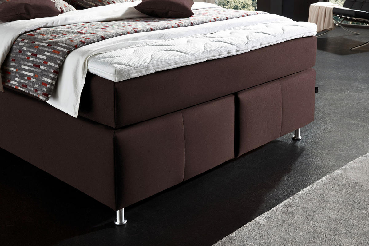 BOXSPRINGBETT 140/200 cm  in Dunkelbraun  - Dunkelbraun/Alufarben, KONVENTIONELL, Textil/Metall (140/200cm) - Dieter Knoll