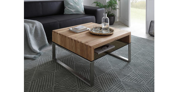 COUCHTISCH Eiche massiv ESG 70/70/39 cm quadratisch Eichefarben, Edelstahlfarben, Bronzefarben - Edelstahlfarben/Eichefarben, Design, Glas/Holz (70/70/39cm) - Novel