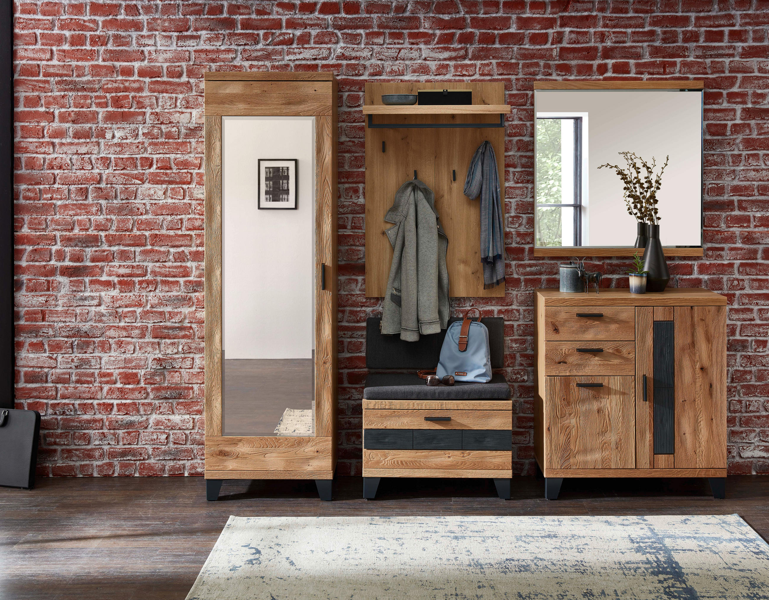 Thumbnail - Linea Natura Garderobenpaneel, Anthrazit, Eiche, Holz, Holzwerkstoff, Wildeiche, massiv, 70x108x31 cm, Aufhängemöglichke...