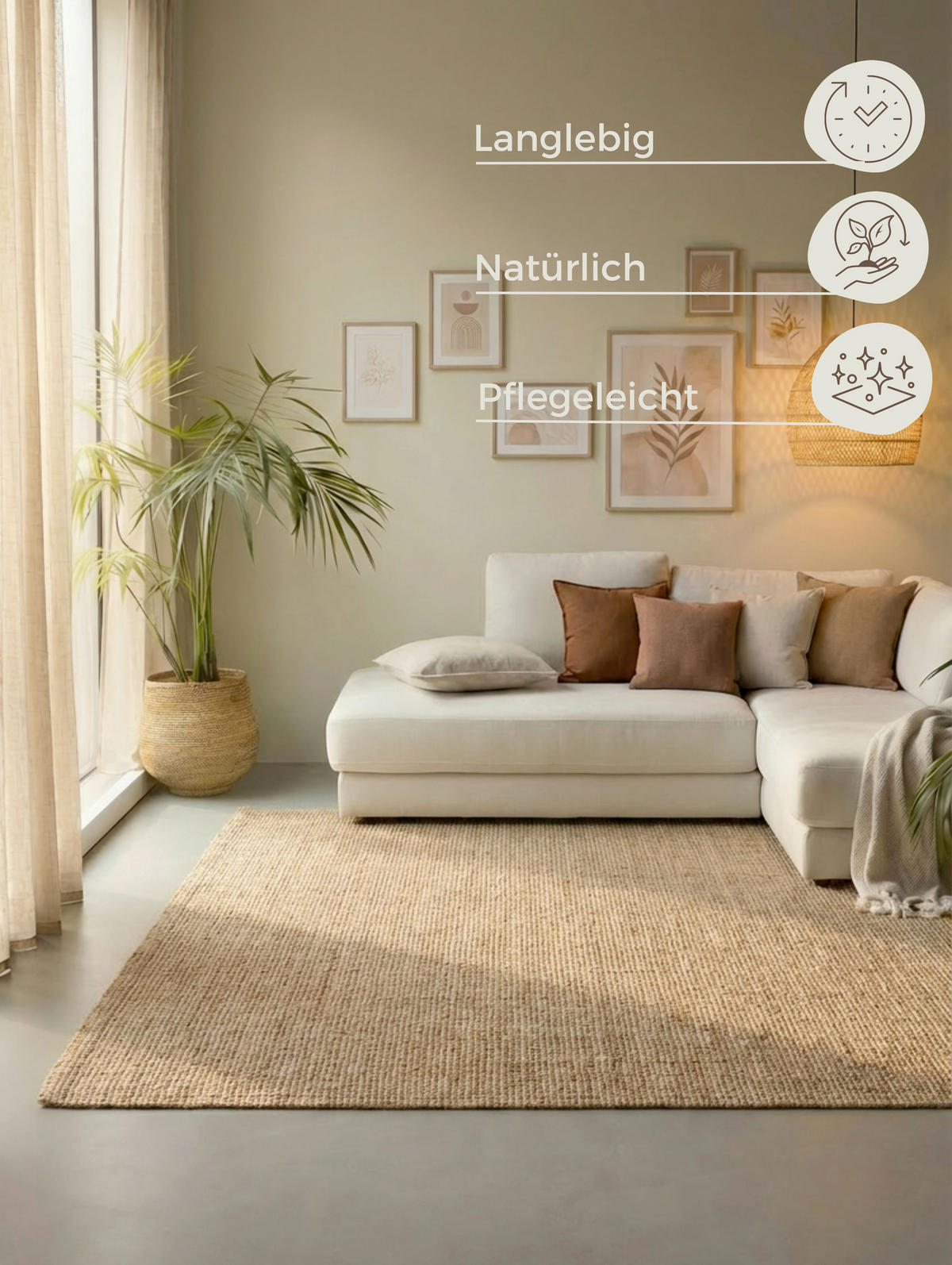 JUTETEPPICH 190/280/280 cm Bouclé Goldfarben rechteckig  - Goldfarben, Basics, Textil (190/280/280cm) - Hanse Home