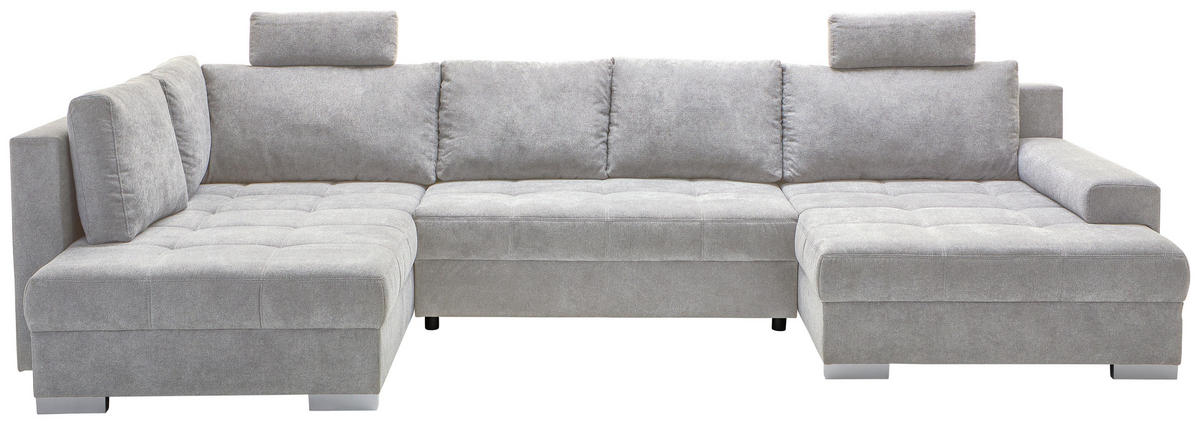 WOHNLANDSCHAFT Silberfarben Velours  - Chromfarben/Silberfarben, KONVENTIONELL, Kunststoff/Textil (198/363/170cm) - Hom`in