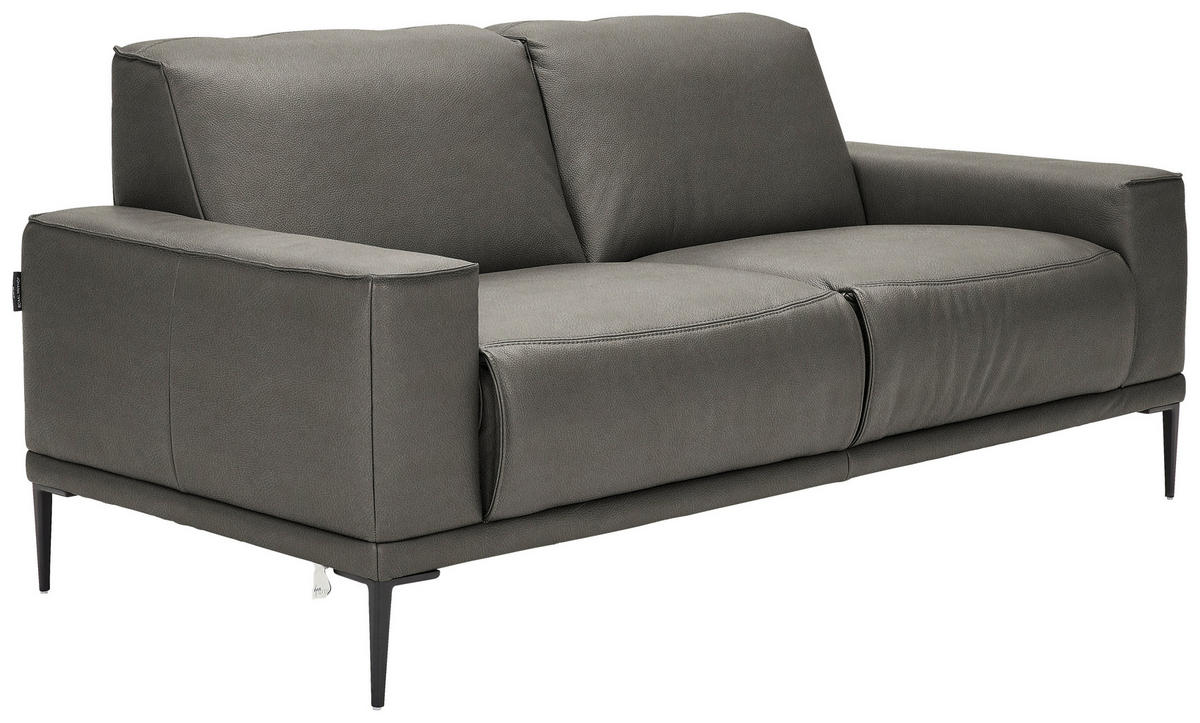 2-SITZER-SOFA in Echtleder Dunkelgrau  - Dunkelgrau/Schwarz, Design, Leder/Metall (180/82/92cm) - Johann Jakob