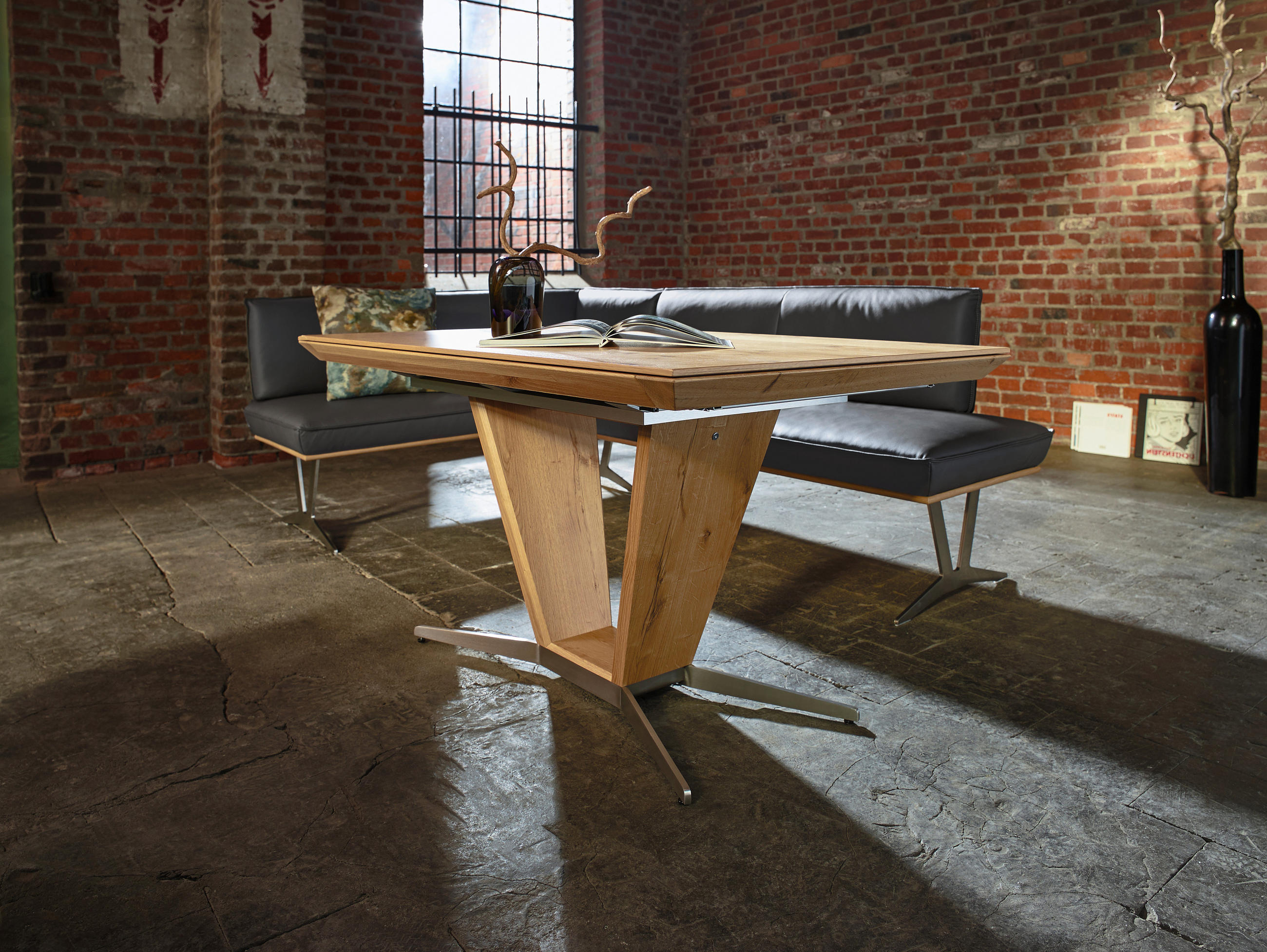 ECKBANK in Holz, Metall, Leder Schlammfarben  - Edelstahlfarben/Schlammfarben, Design, Leder/Holz (162/197cm) - Ambiente