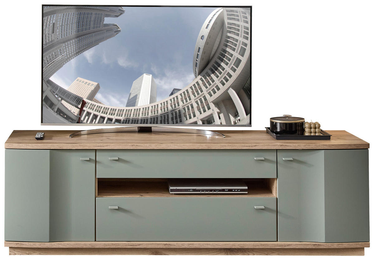 LOWBOARD BERGAMO Grün, Eichefarben  200/62/52 cm  - Eichefarben/Grün, Design, Holzwerkstoff/Metall (200/62/52cm) - Stylife