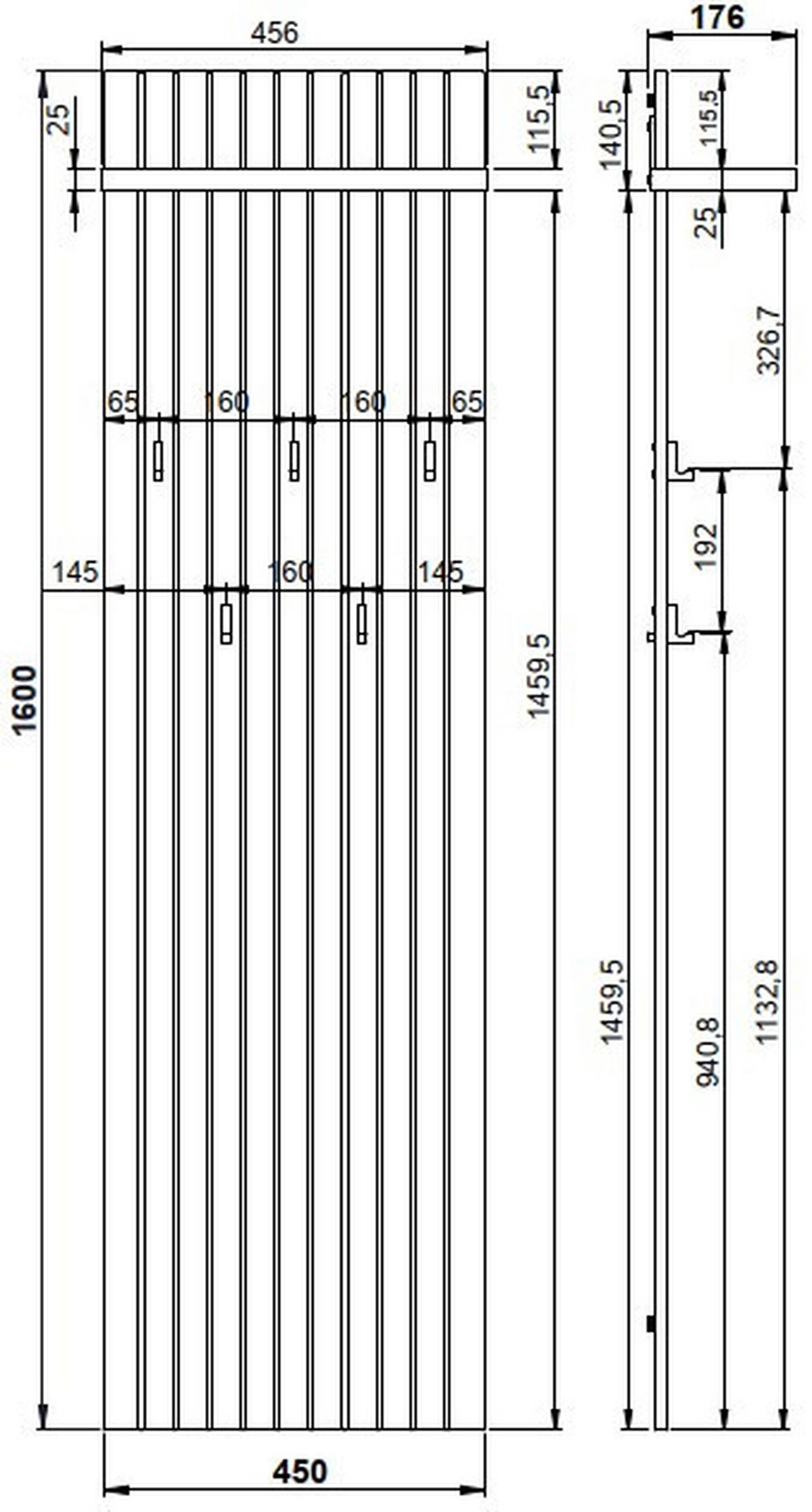 GARDEROBENPANEEL  in 46/160/18 cm  - Eichefarben/Schwarz, Design, Holzwerkstoff (46/160/18cm)