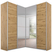 ECKKLEIDERSCHRANK 181/187/229/53,8 cm  - Alufarben/Eiche Artisan, KONVENTIONELL, Glas/Holzwerkstoff (181/187/229/53,8cm) - Xora