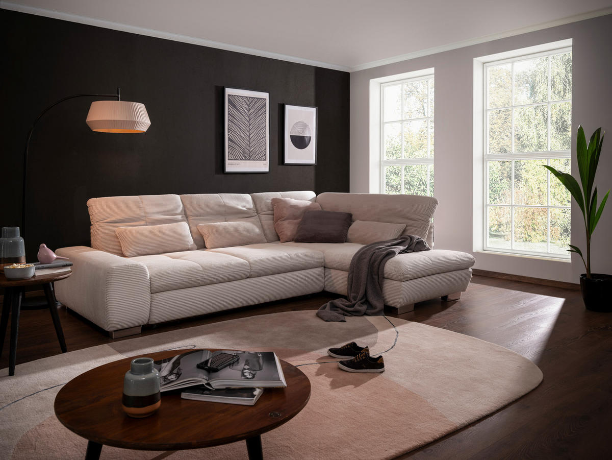 ECKSOFA Hellgrau Cord  - Chromfarben/Hellgrau, Design, Kunststoff/Textil (292/212cm) - SetOne by Musterring