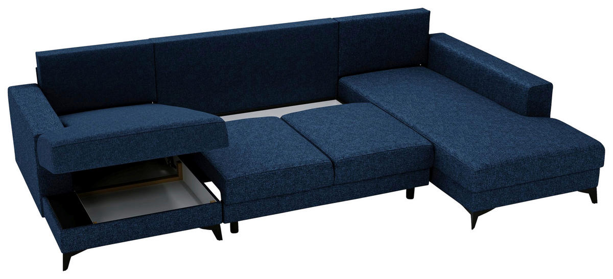 WOHNLANDSCHAFT in Flachgewebe Blau  - Blau/Schwarz, Design, Textil/Metall (156/339/190cm) - Livetastic