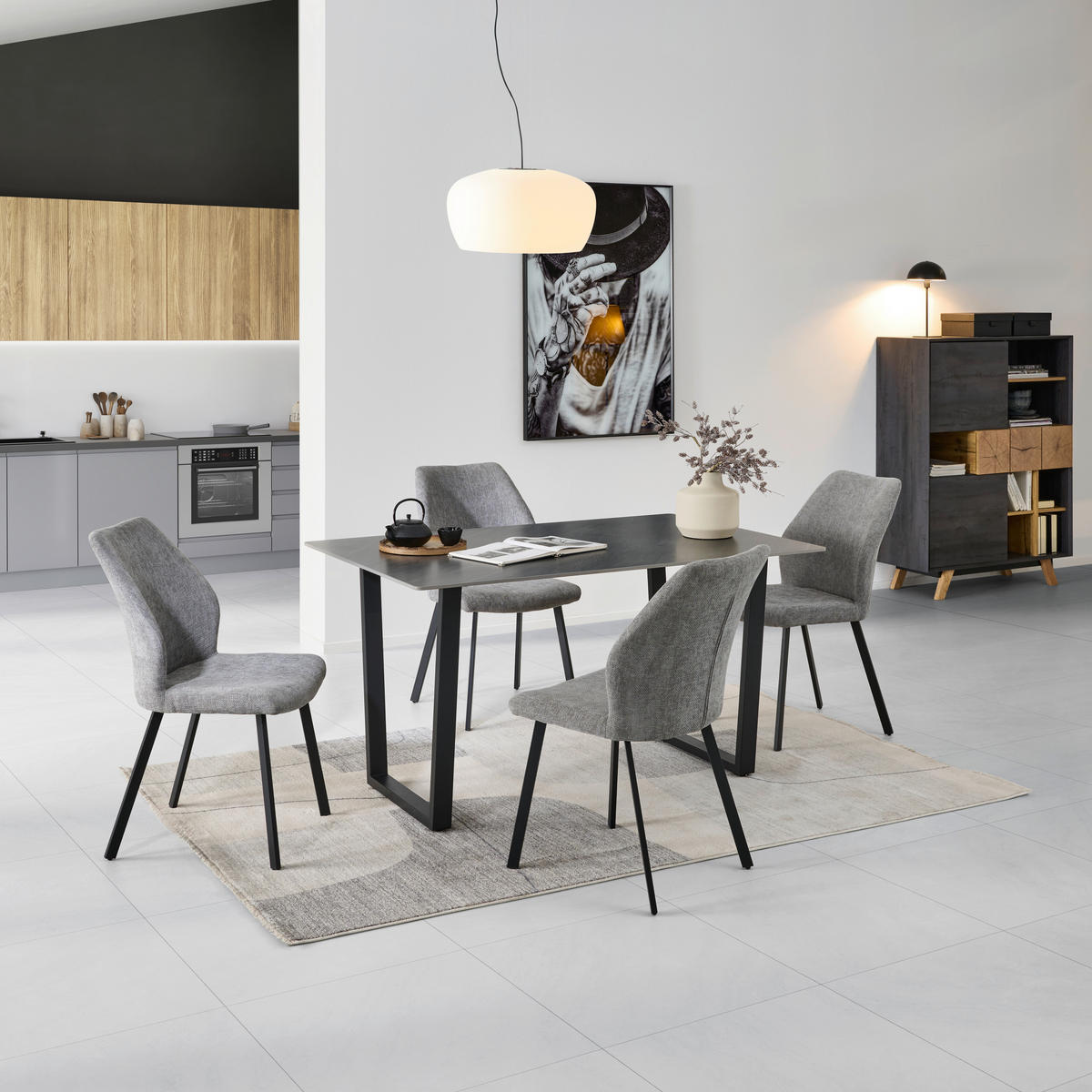 TISCHGRUPPE Dunkelgrau  - Dunkelgrau, KONVENTIONELL, Textil/Stein (90/140/76cm) - MID.YOU