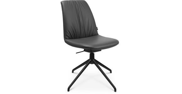 STUHL in Aluminium Echtleder pigmentiert Metall, Leder - Anthrazit/Schwarz, Design, Leder/Metall (46/81,5-84,5/55cm) - Johann Jakob