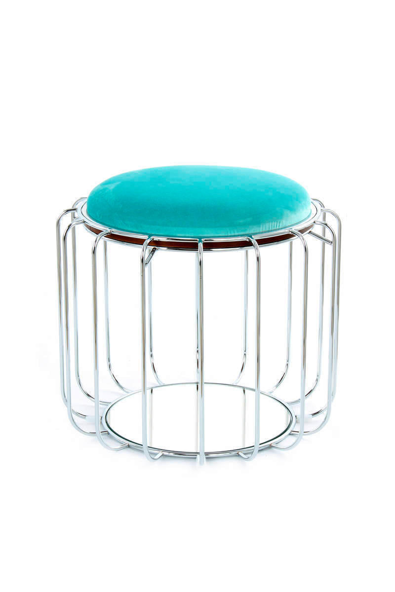 BEISTELLTISCH HOCKER 2 in 1 50/50/45 cm Silberfarben, Mintgrün  - Silberfarben/Mintgrün, Basics, Glas/Holzwerkstoff (50/50/45cm) - Kayoom