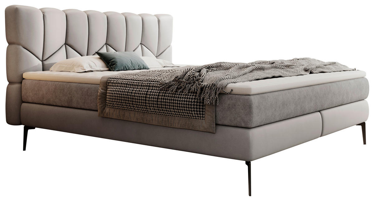 BOXSPRINGBETT 180/200 cm  in Grau  - Schwarz/Grau, Design, Leder/Textil (180/200cm) - Esposa