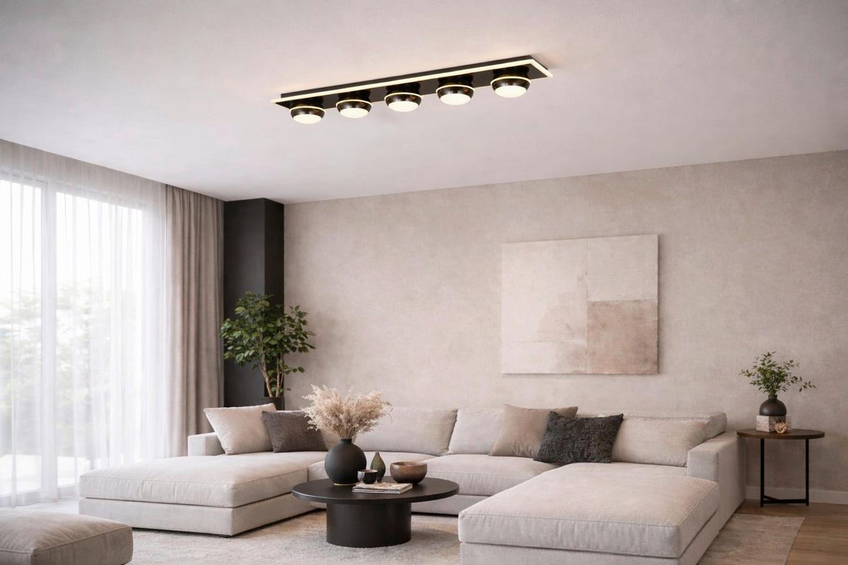 LED-DECKENLEUCHTE Biarritz 40/40/14 cm  - Schwarzchrom, Design, Kunststoff/Metall (40/40/14cm)