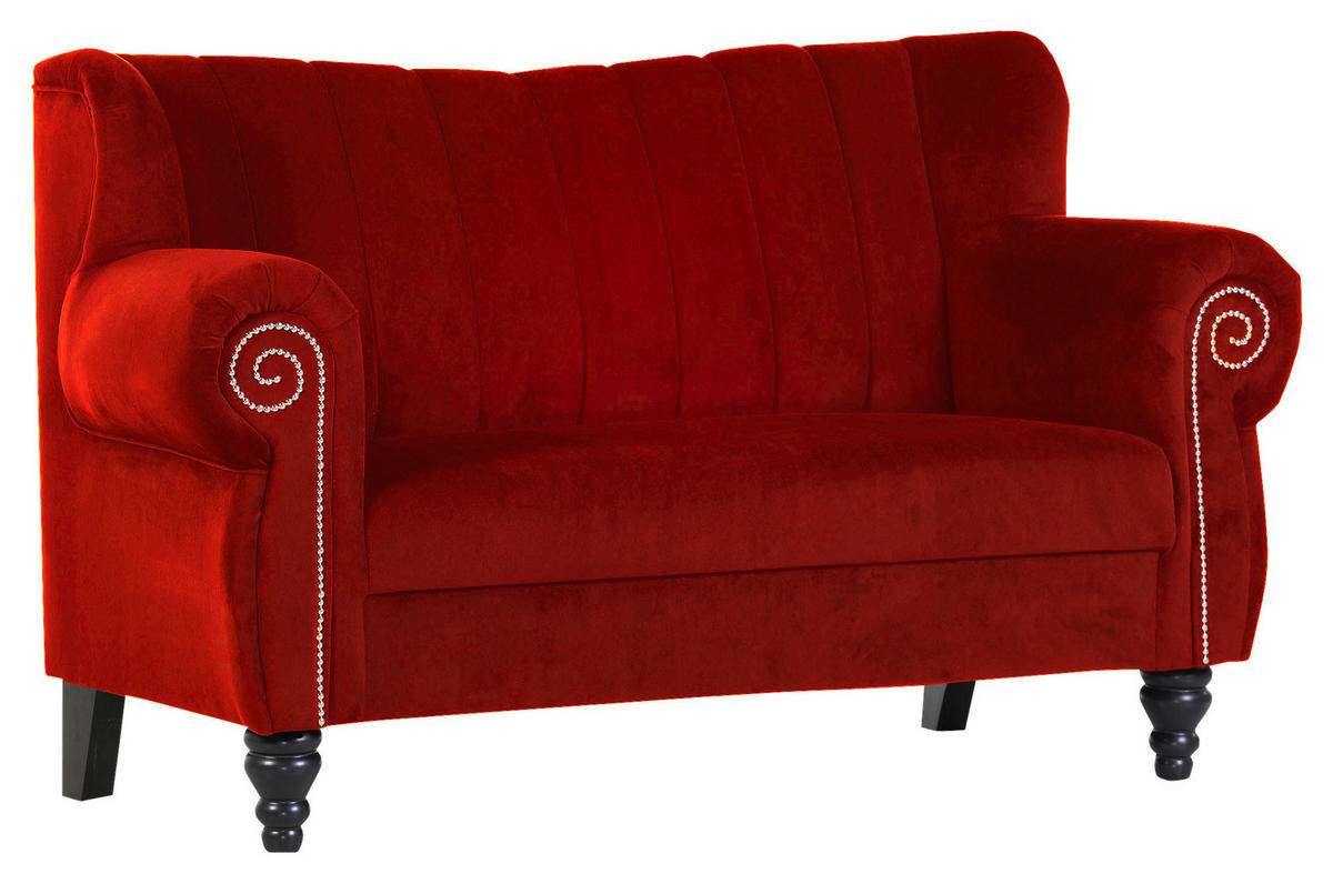 2-SITZER-SOFA Chenille Rot  - Rot/Schwarz, Design, Holz/Textil (168/96/75cm)