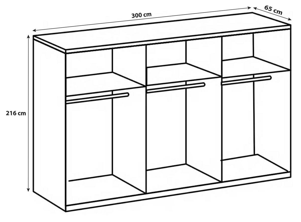 SCHWEBETÜRENSCHRANK  in Weiß, Eichefarben  - Chromfarben/Eichefarben, MODERN, Holzwerkstoff (300/216/65cm) - MID.YOU