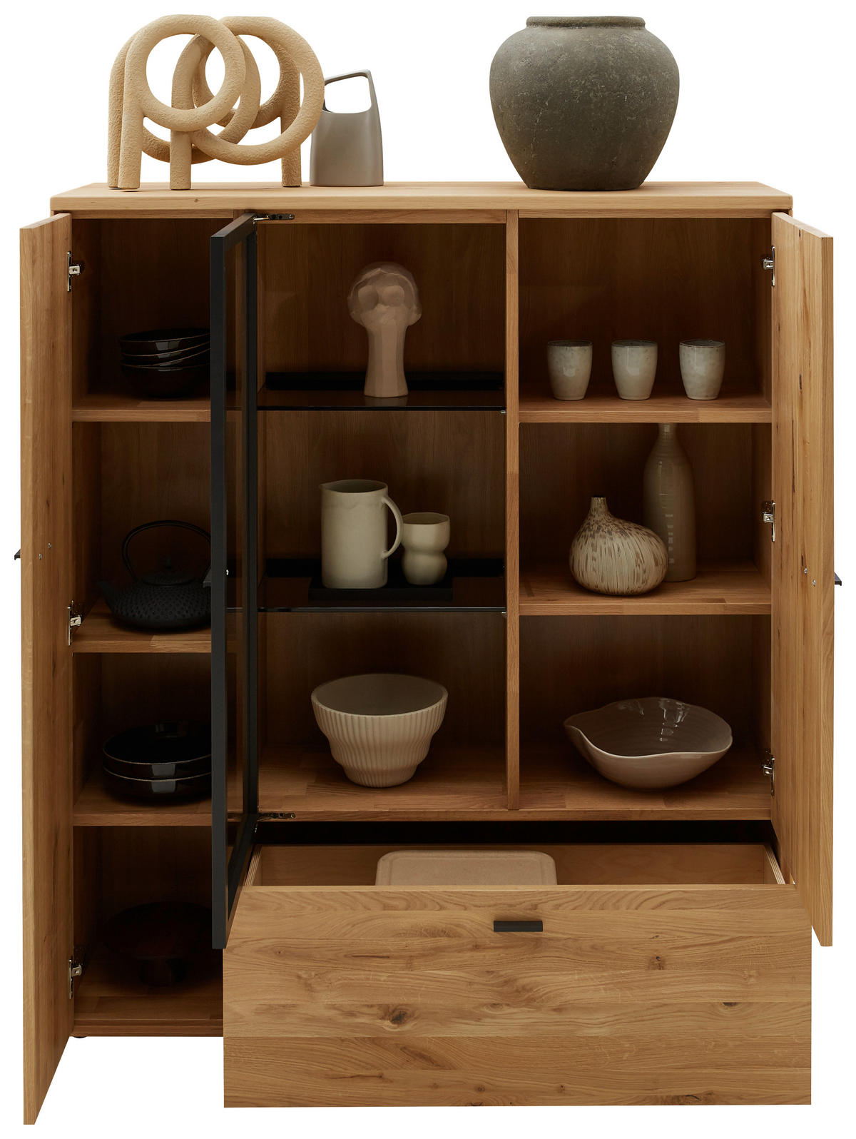 HIGHBOARD Wildeiche  121,9/139,9/37,1 cm  - Wildeiche/Graphitfarben, Natur, Glas/Holz (121,9/139,9/37,1cm) - Valnatura