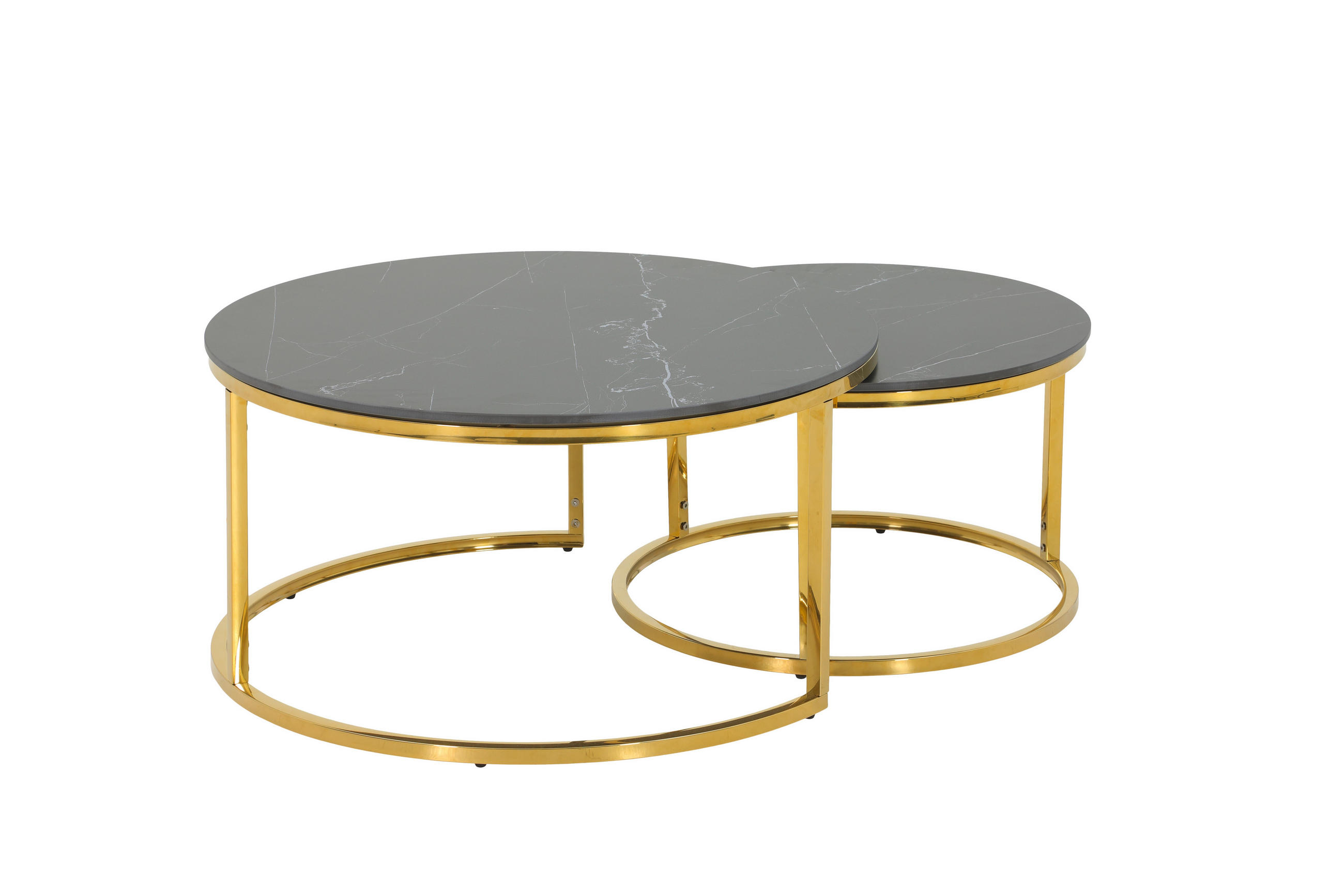 COUCHTISCHSET rund Schwarz  - Goldfarben/Schwarz, Design, Stein/Metall (80/60/41/37cm) - Livetastic