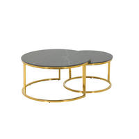 COUCHTISCHSET rund Schwarz  - Goldfarben/Schwarz, Design, Stein/Metall (80/60/41/37cm) - Livetastic