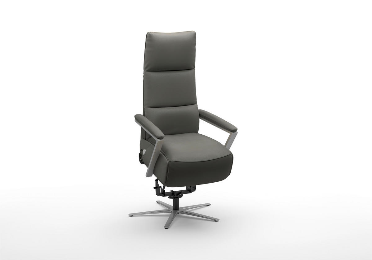 RELAXSESSEL TV VARIO COMFORT E L3 Echtleder Kopfteilverstellung, Rücken echt    - Silberfarben/Mokka, Basics, Leder/Metall (70/128/85cm) - Sit & More