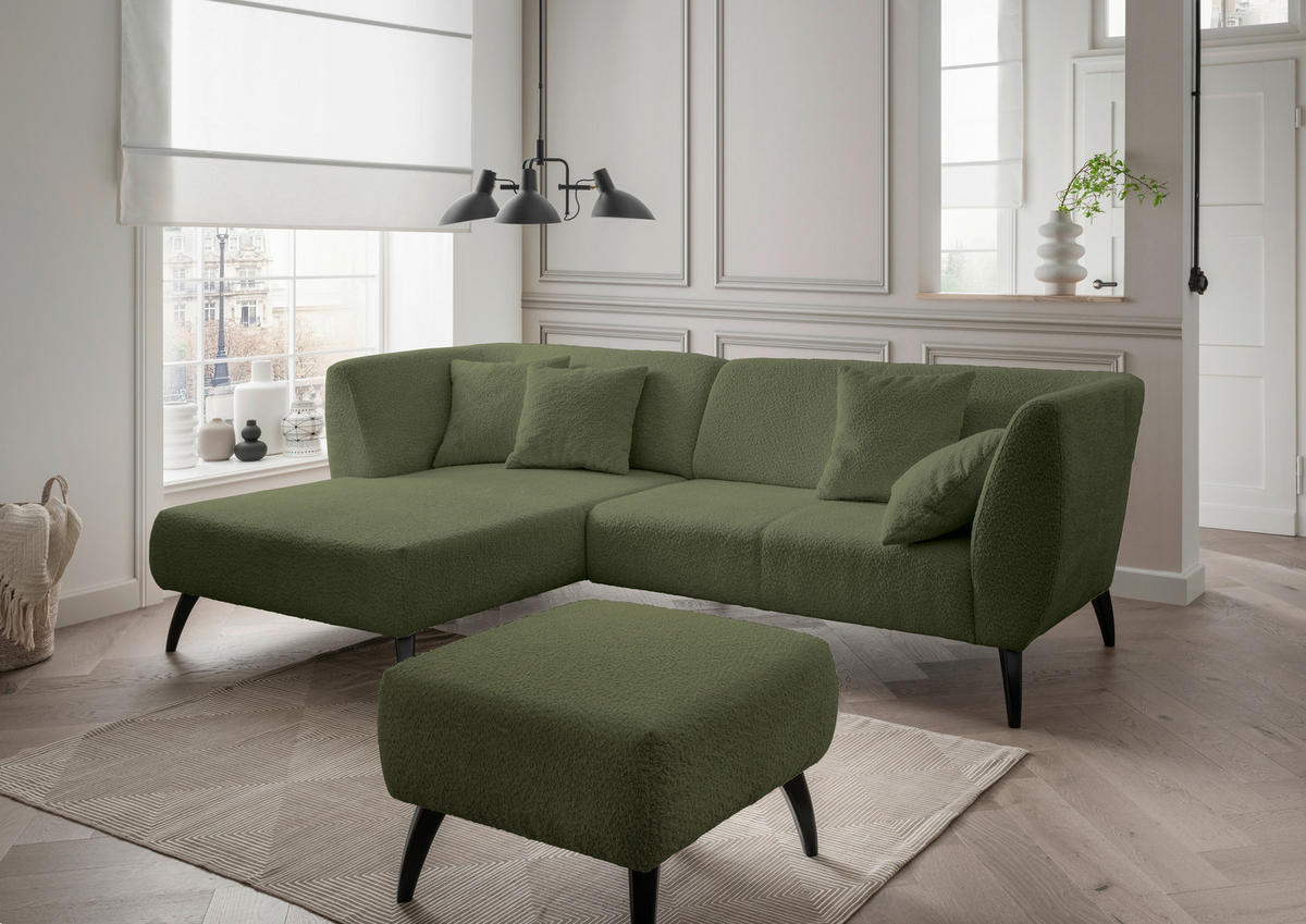ECKSOFA in Bouclé Dunkelgrün  - Dunkelgrün/Schwarz, Modern, Holz/Textil (160/264cm) - MID.YOU