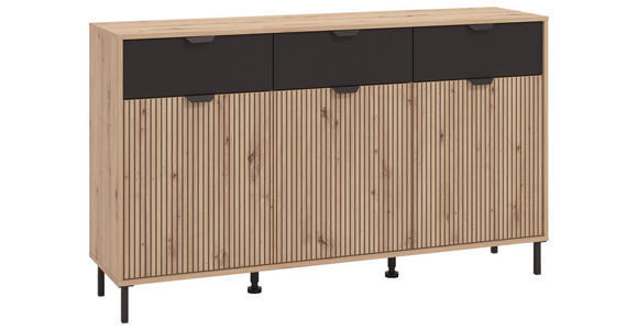 KOMMODE , 157/92,5/40 cm, 3 Schublade(n)  - Schwarz/Eiche Artisan, Basics, Holzwerkstoff/Metall (157/92,5/40cm) - Carryhome