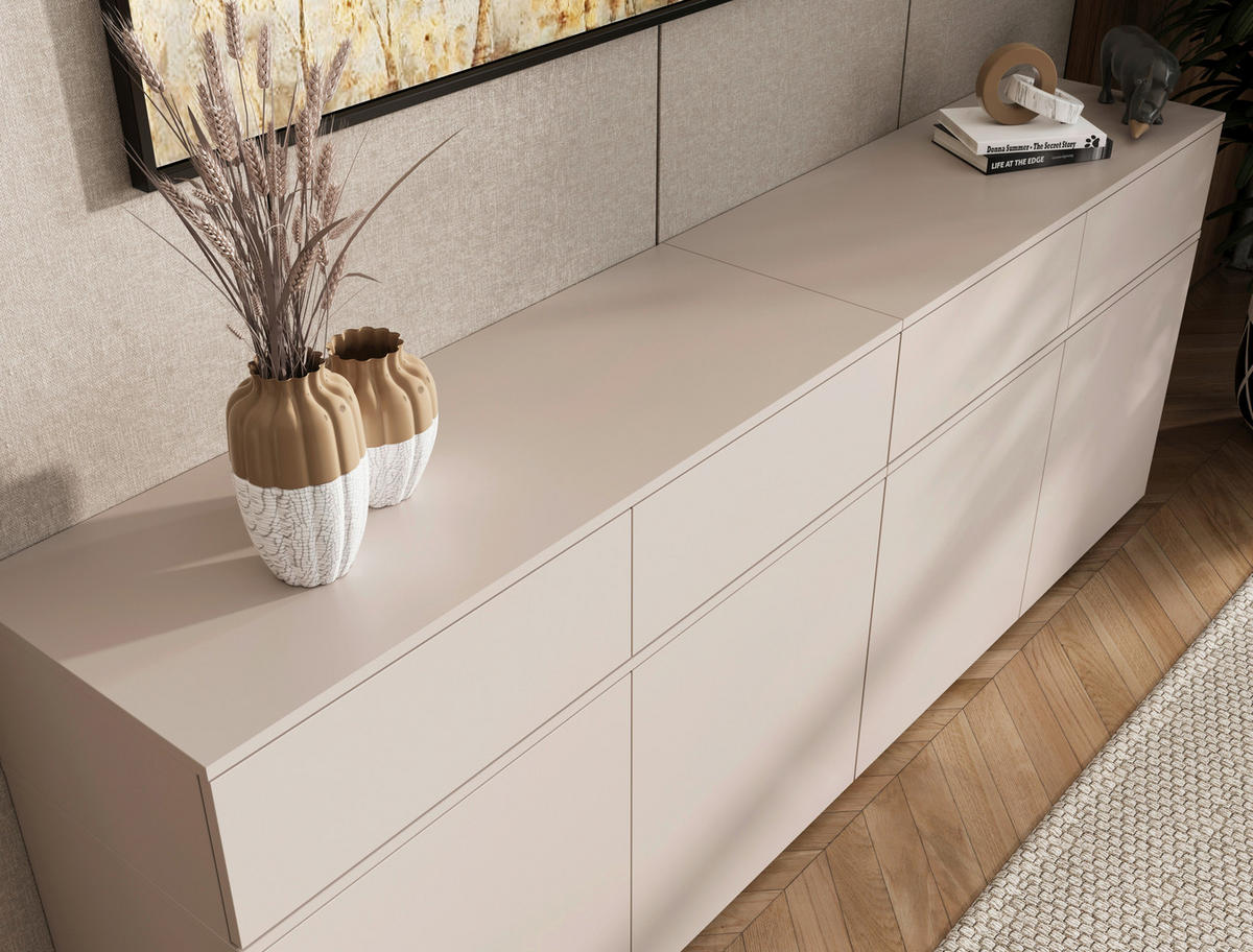 SIDEBOARD  220/80/40 cm 4 Schublade(n)  - Kaschmir/Silberfarben, Design, Holzwerkstoff/Kunststoff (220/80/40cm) - Xora
