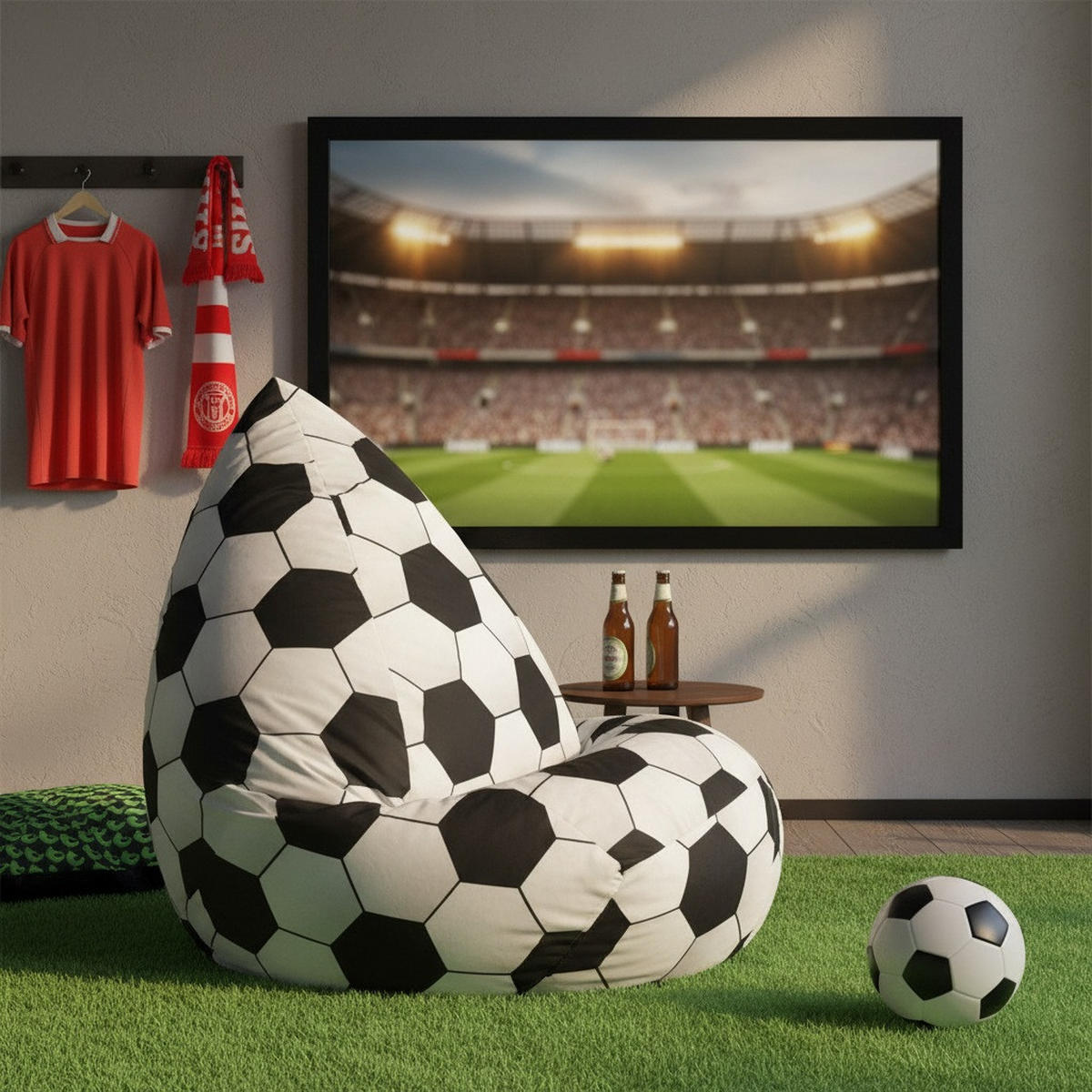 SITZSACK Sitting Point Bean Bag Webstoff Fußball 220 L  - Schwarz/Weiß, Design, Textil (70/60/70cm) - Boxxx